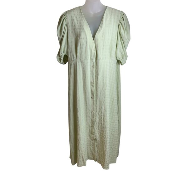 Nasty Gal Plus Size 16 Midi Dress V-neck Button Down Puff Sleeve Sage Green NWT - Picture 14 of 15
